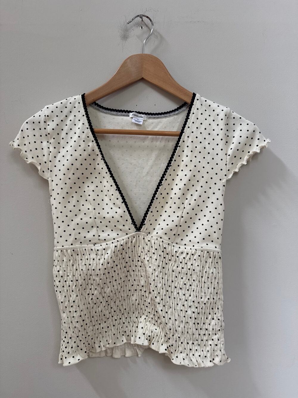 Kimchi Blue Only You Smocked Short Sleeve Top Polka Dot Romantic Y2K Small